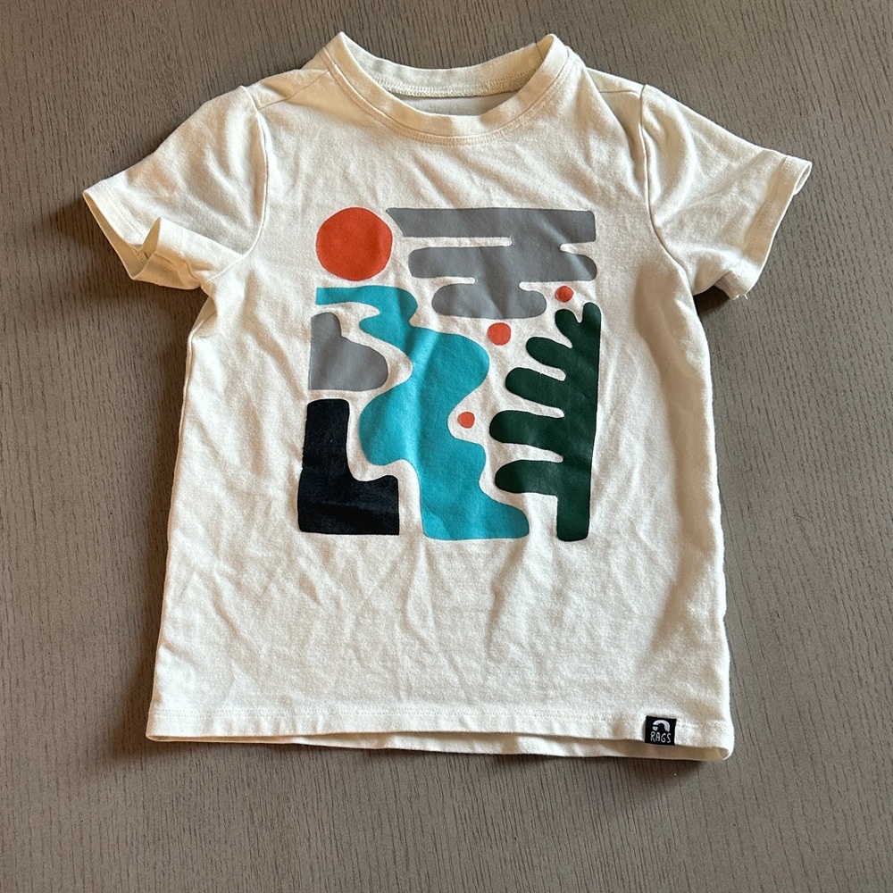 Cream Short-Sleeve Kids Tee with Teal & Green Graphic